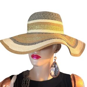 Stylish Tan and Black Wide Brim Hat Summwr fun
